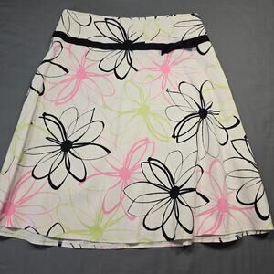 Grace Elements White Mini Skirt Stretch Floral Aline Bow Women's Size 10 Petite